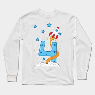 4th birthday with spaceship Long Sleeve T-Shirt